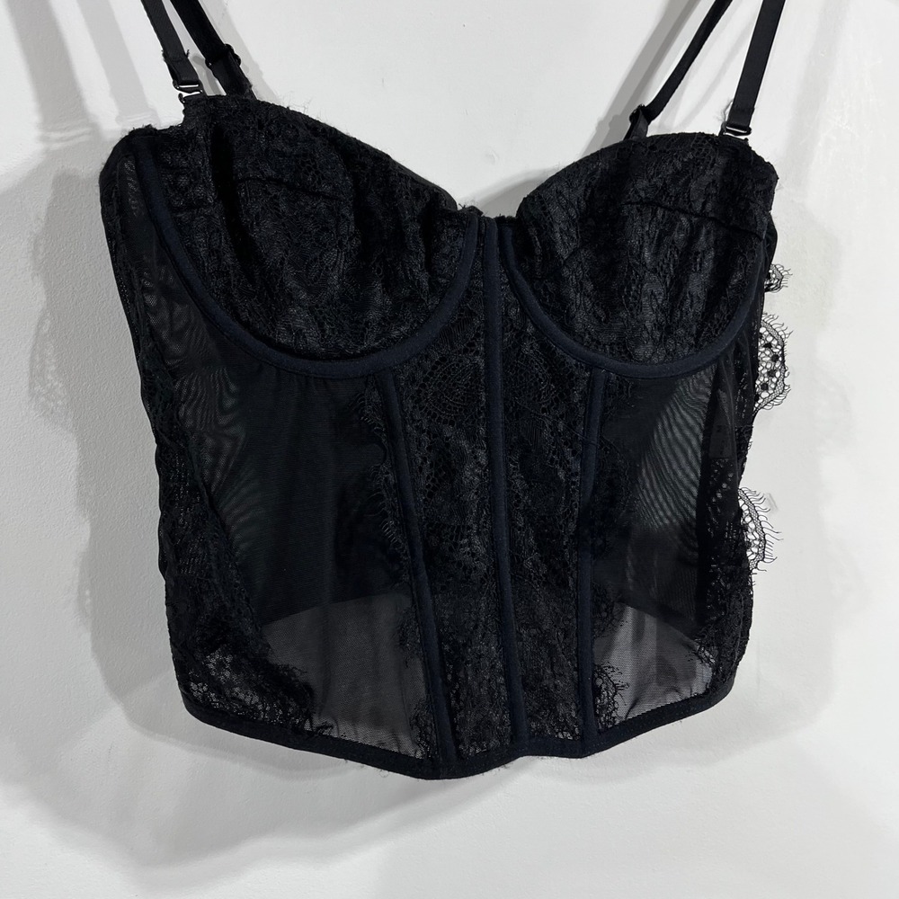 Faded Rose Whimsigoth Fairy Grunge Y2K Black Lace Corset Top Women Medium Witchy